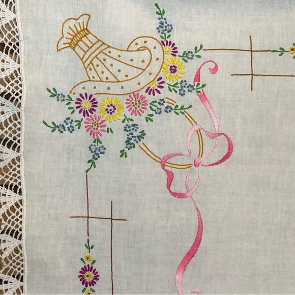 Embroidered Floral Baskets Table Cloth - 36 x 37.25 inches - Boho Home Decor - Picture 4 of 14